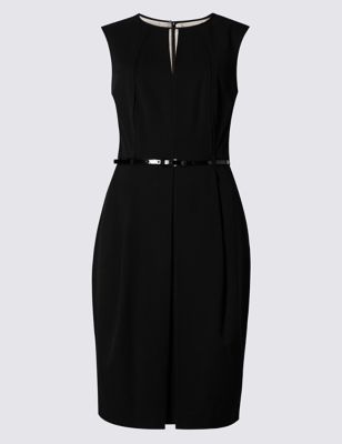 Origami Pleated Waist Shift Dress with Belt